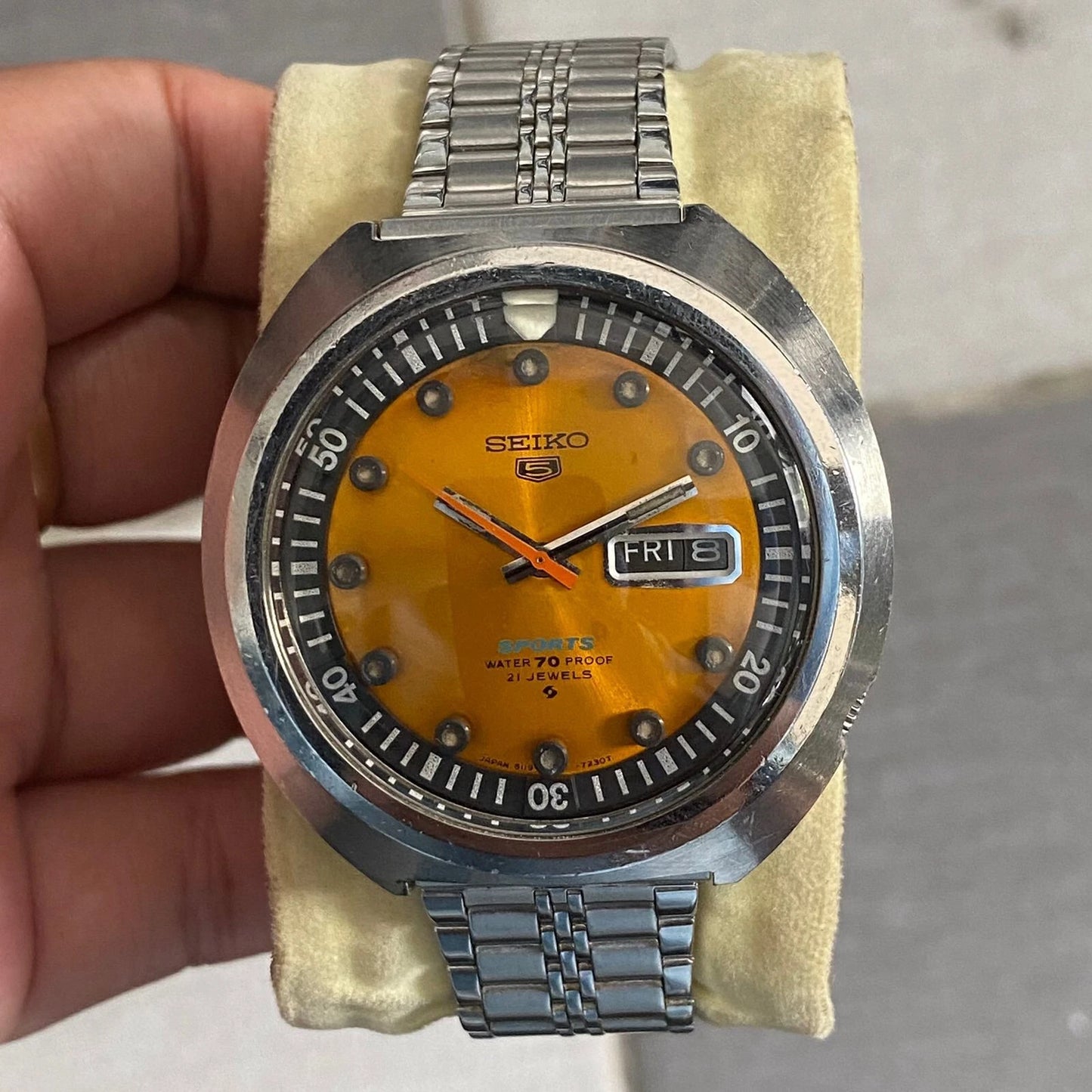 RARE Seiko 5 Sports SBSS009 Automatic 7S36-0060 Orange Dial Sushi Roll Vintage