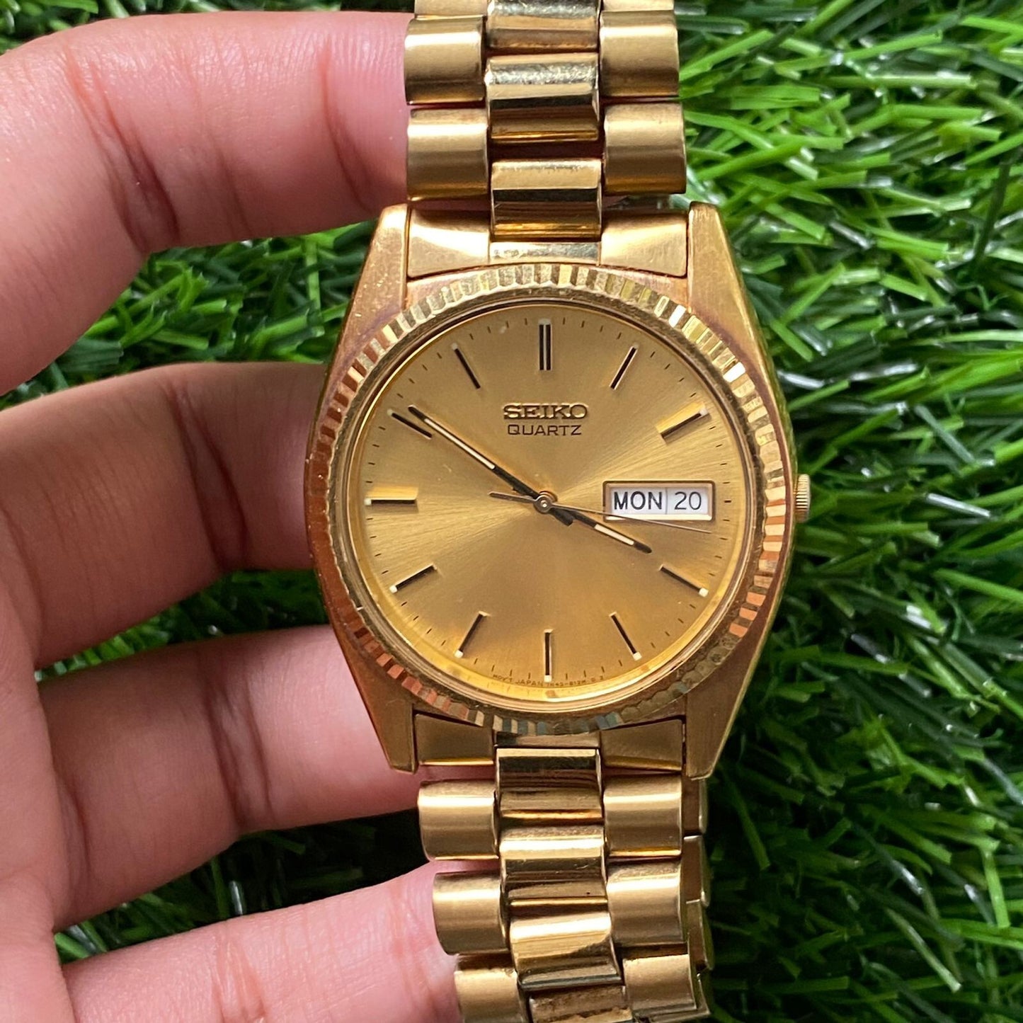 Rare Seiko Quartz SQ President Quartz 7n43-811 Gold DayDate Vintage Men Watch JR