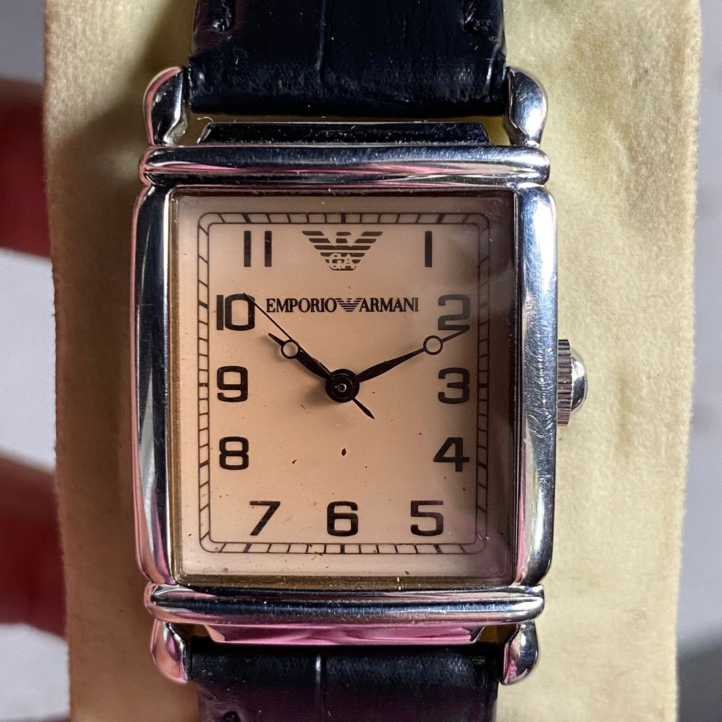 Rare Emporio Armani AR0204 Quartz Cream Tank Classic Watch Vintage Dress Men