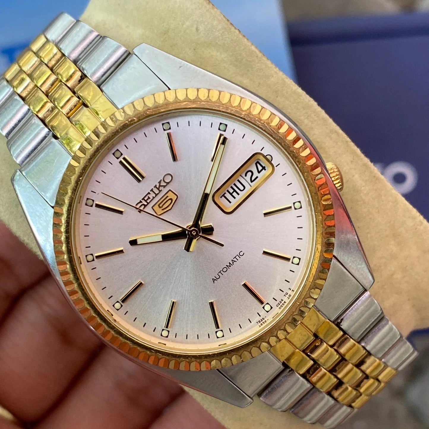 RARE Seiko President SNXJ90 Automatic 7S26-0500 White Dial TwoTone Vintage Watch