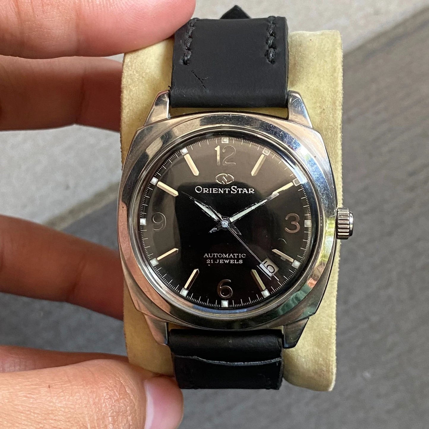 Rare Orient Star Explorer Automatic Date Black Dial Cushion Watch Vintage Men