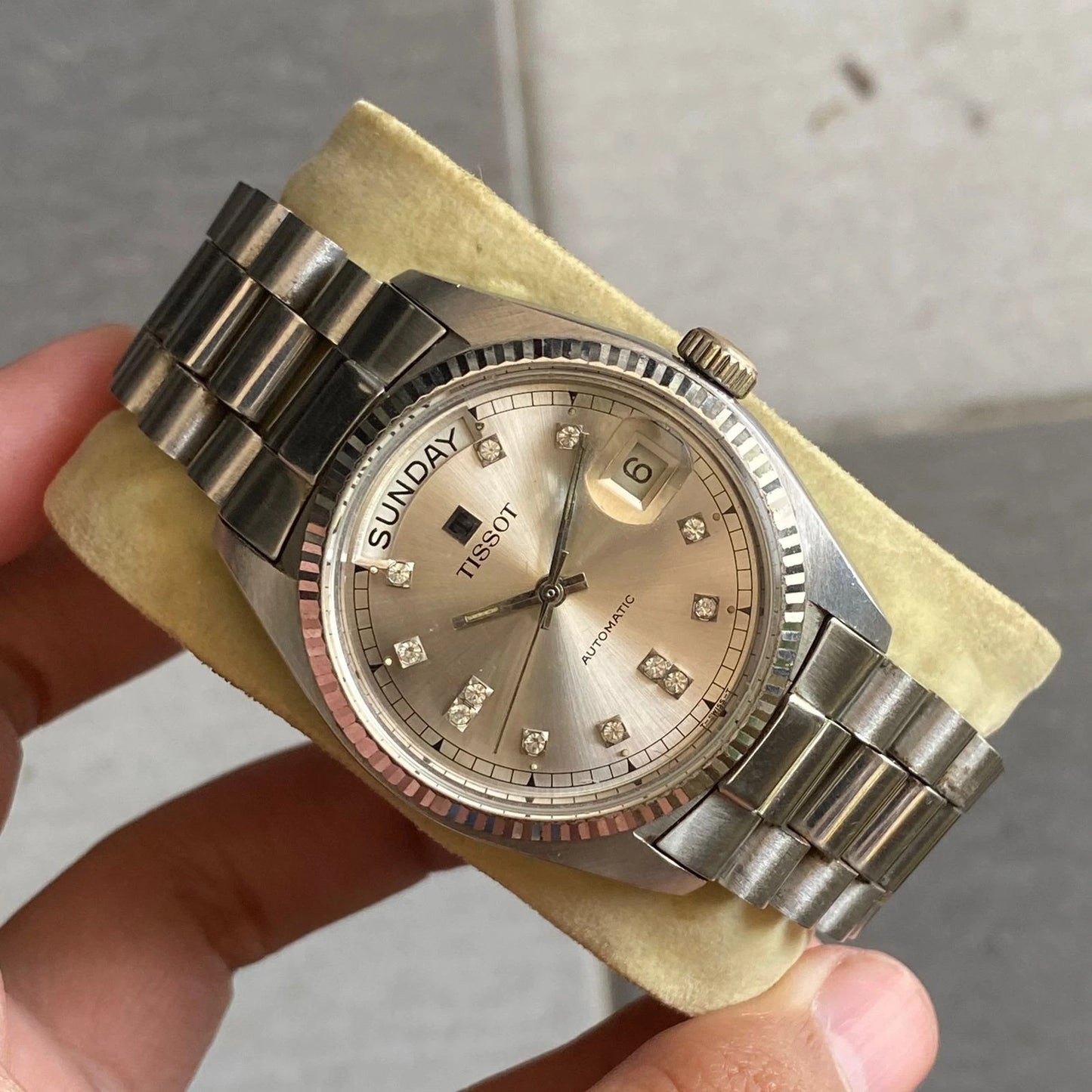 Rare Tissot President Automatic DIamond Index Silver Dial Watch Swiss Vintage