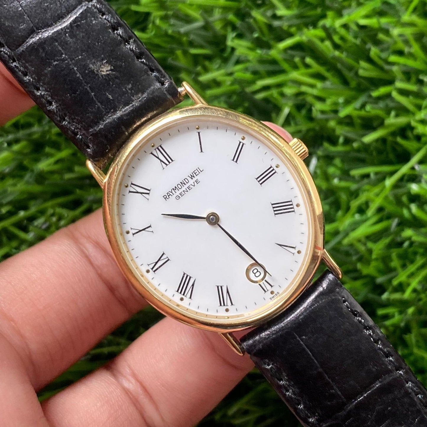 Rare Raymond Weil Geneve 18K Gold Plated J05973 Roman Index Oval Dress Watch
