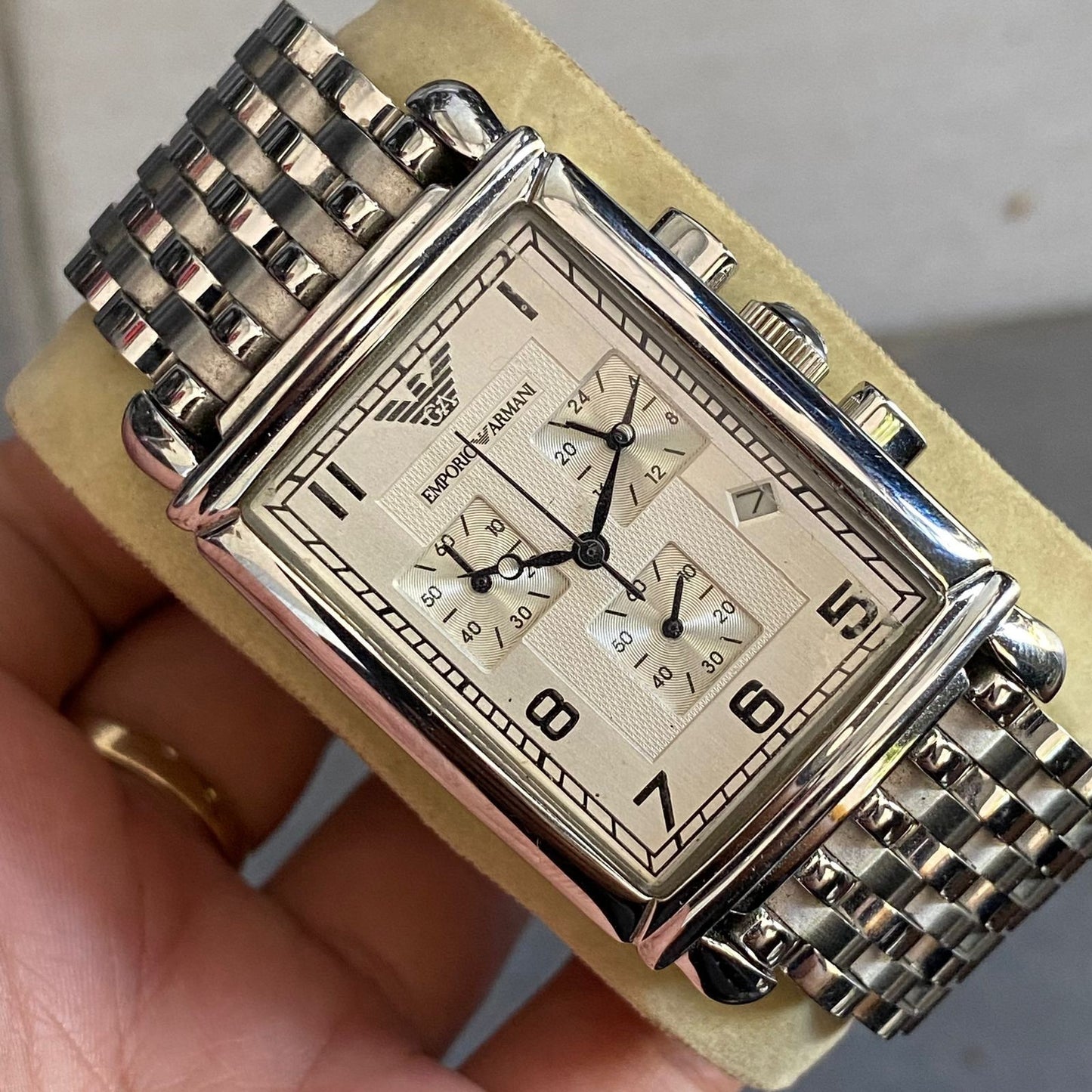 Rare Emporio Armani Chronograph Quartz AR0294 Tank Watch Vintage Dress Men