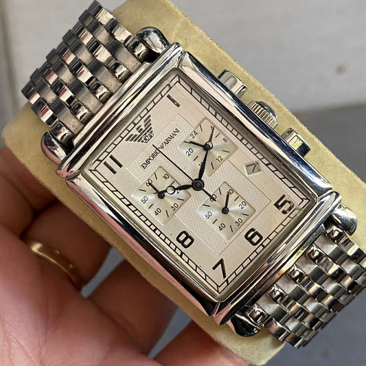 Rare Emporio Armani Chronograph Quartz AR0294 Tank Watch Vintage Dress Men