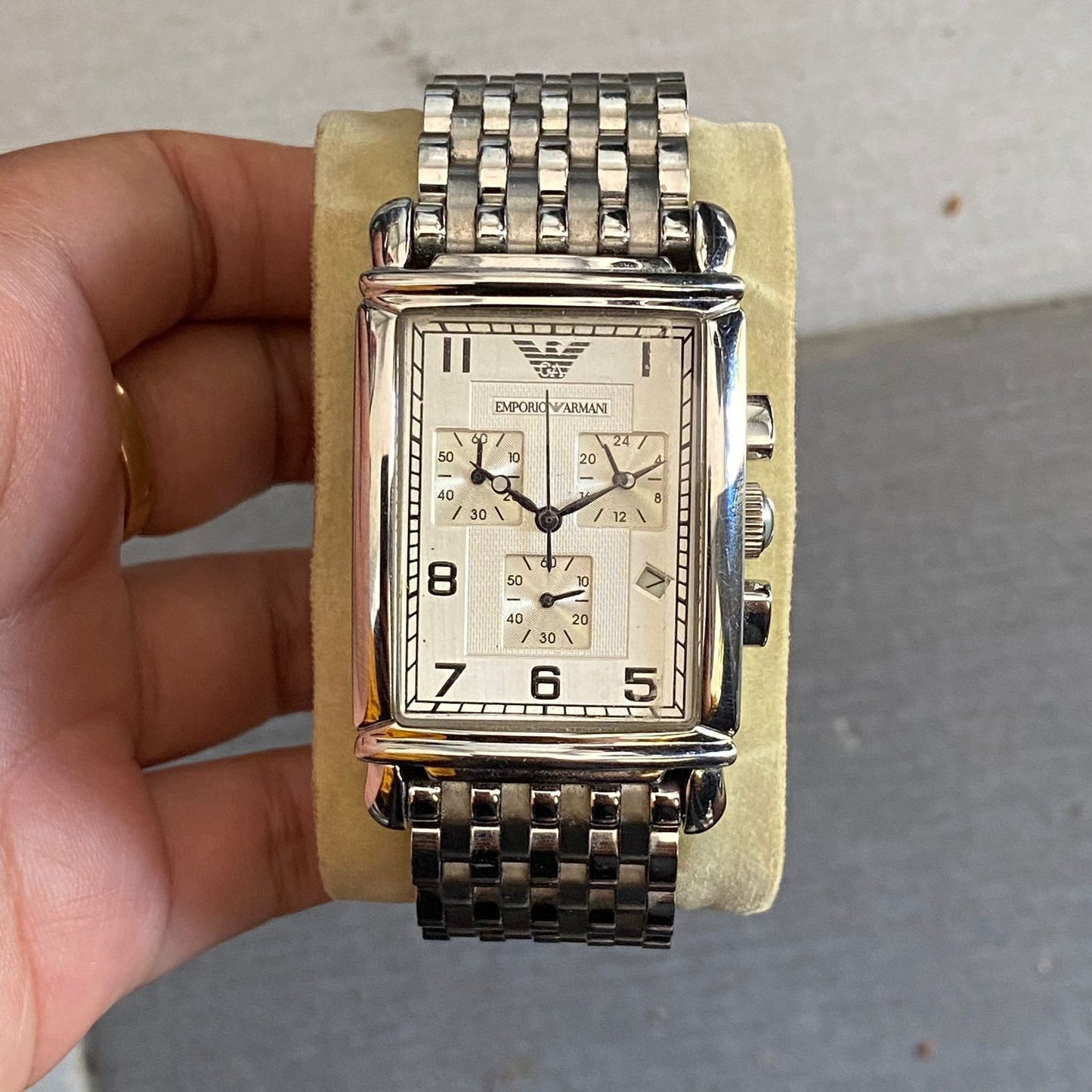 Rare Emporio Armani Chronograph Quartz AR0294 Tank Watch Vintage Dress Men