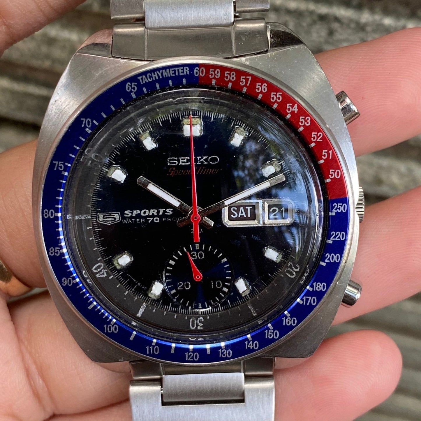 RARE Seiko Pogue 6139-6000 Automatic Black Dial Pepsi Bezel Watch Vintage Men