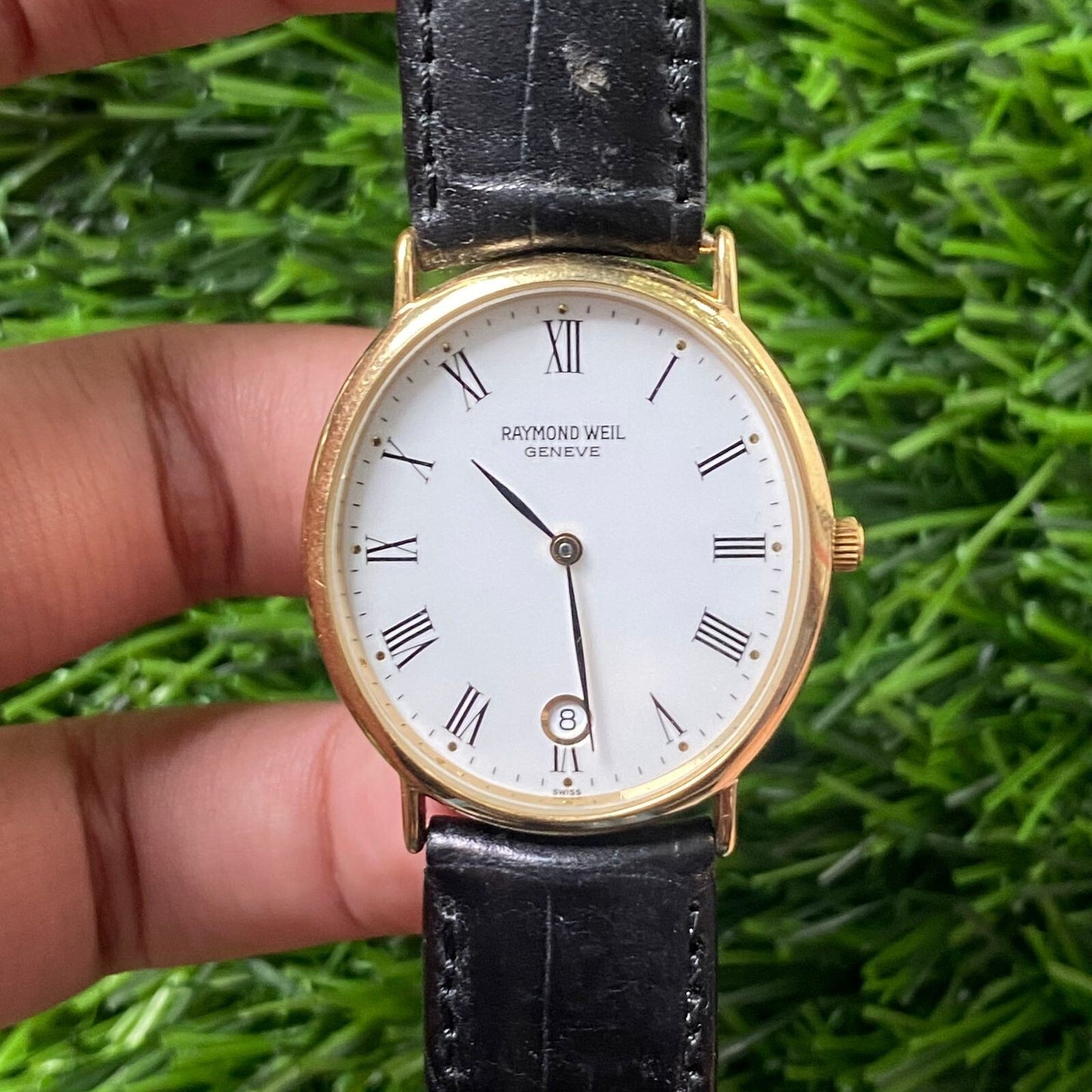 Rare Raymond Weil Geneve 18K Gold Plated J05973 Roman Index Oval Dress Watch