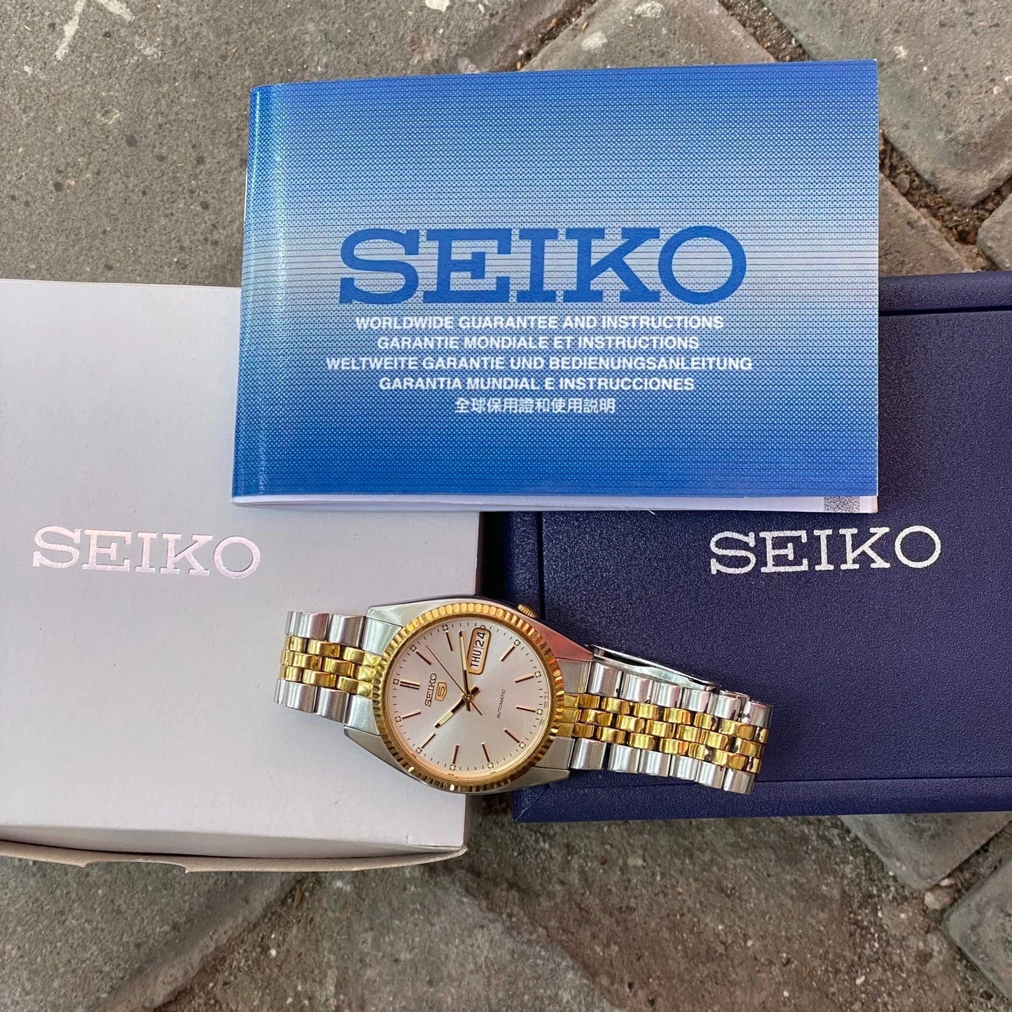 RARE Seiko President SNXJ90 Automatic 7S26-0500 White Dial TwoTone Vintage Watch