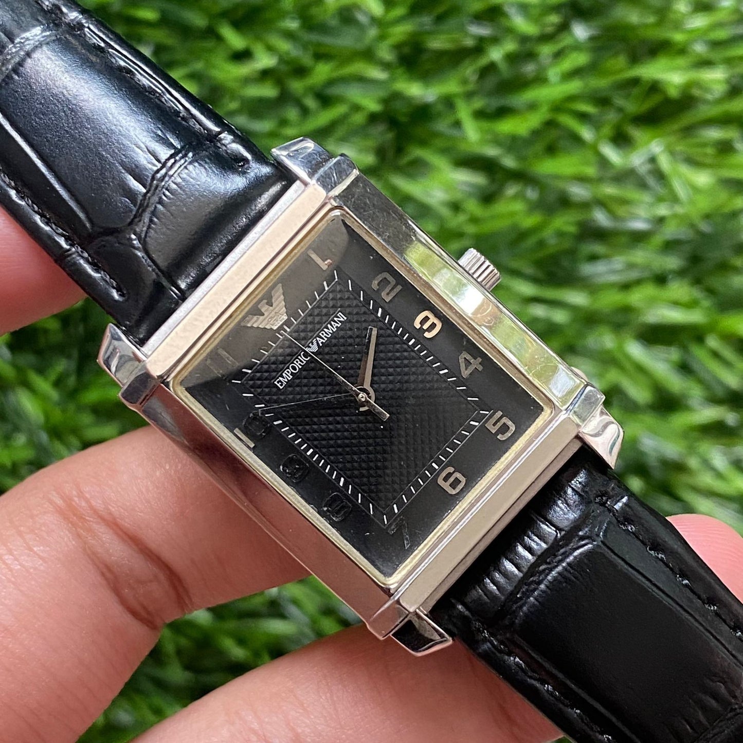 Rare Emporio Armani Tank Quartz Black Dial Number Index Watch Dress Fashion