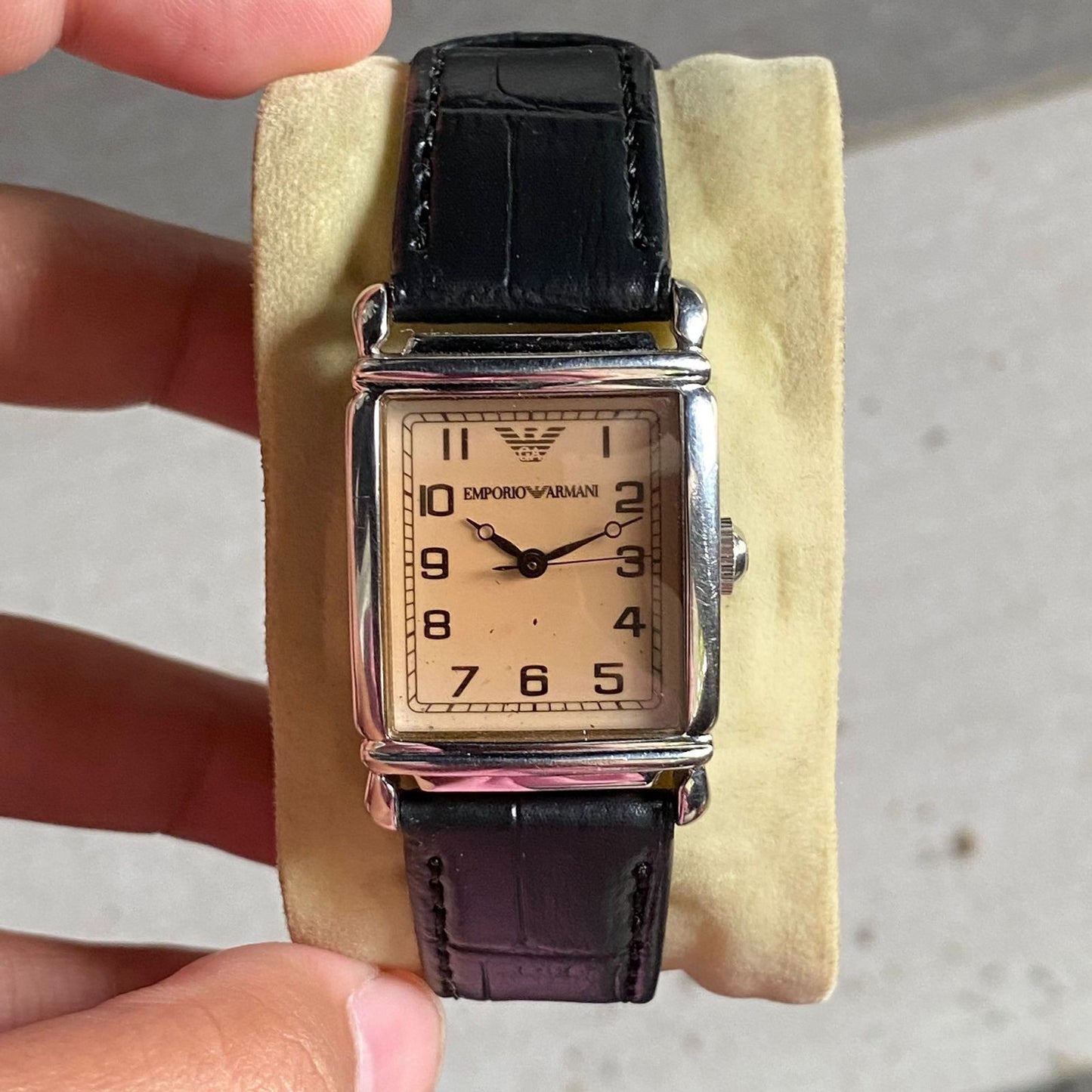 Rare Emporio Armani AR0204 Quartz Cream Tank Classic Watch Vintage Dress Men