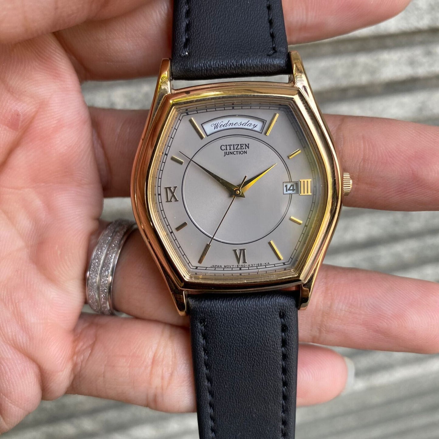RARE Citizen Juncton President Day Date Quartz Tonneau Case Grey Vintage Watch