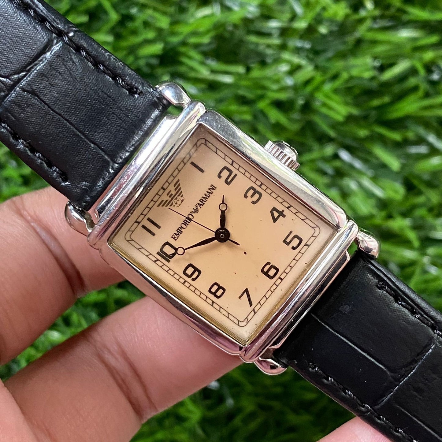Rare Emporio Armani Tank Quartz AR0204 Number Dial Cream Watch Dress Classic