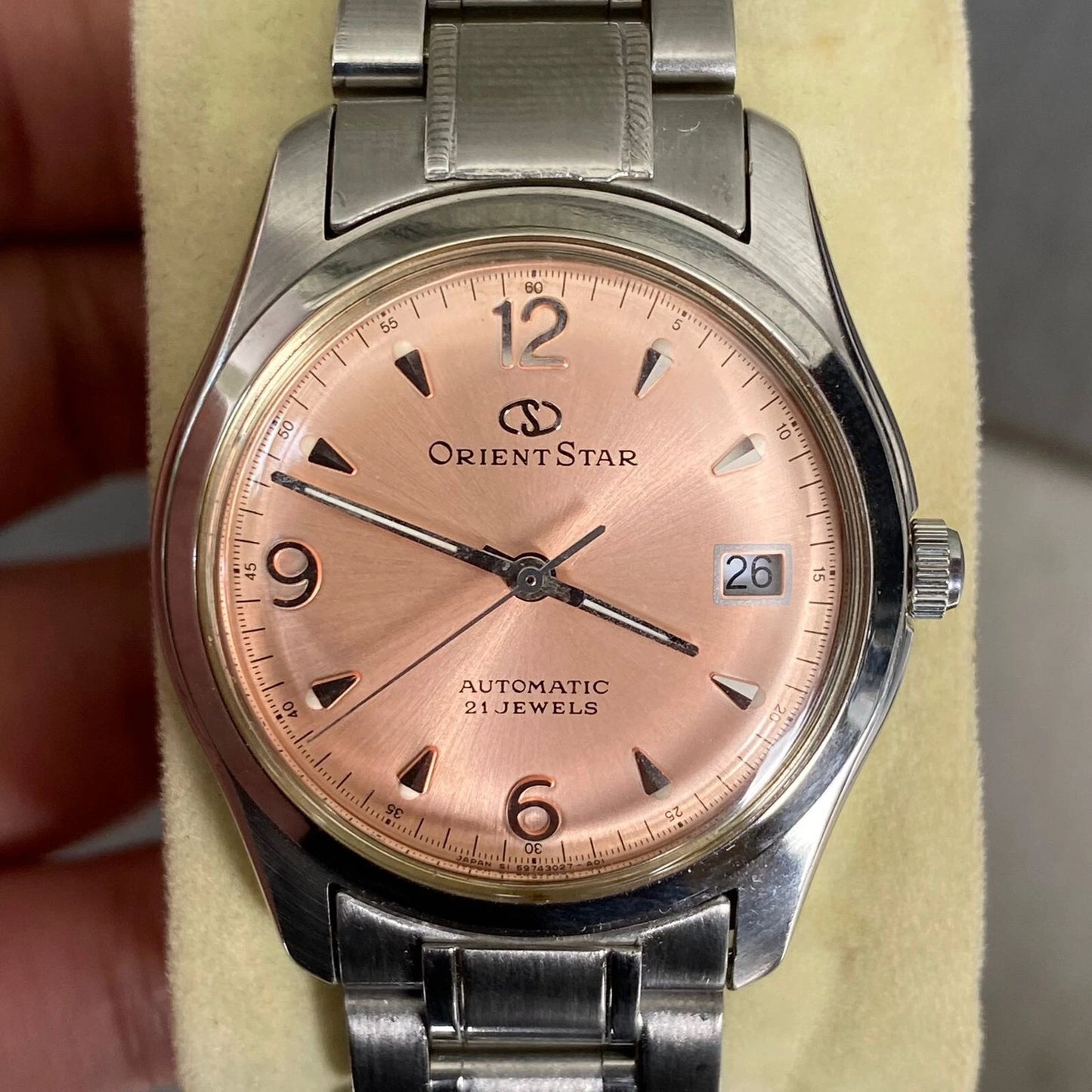 Rare Orient Star Explorer Automatic Salmon Dial 21 Jewels Date Watch Boy 36.5 mm | eBay