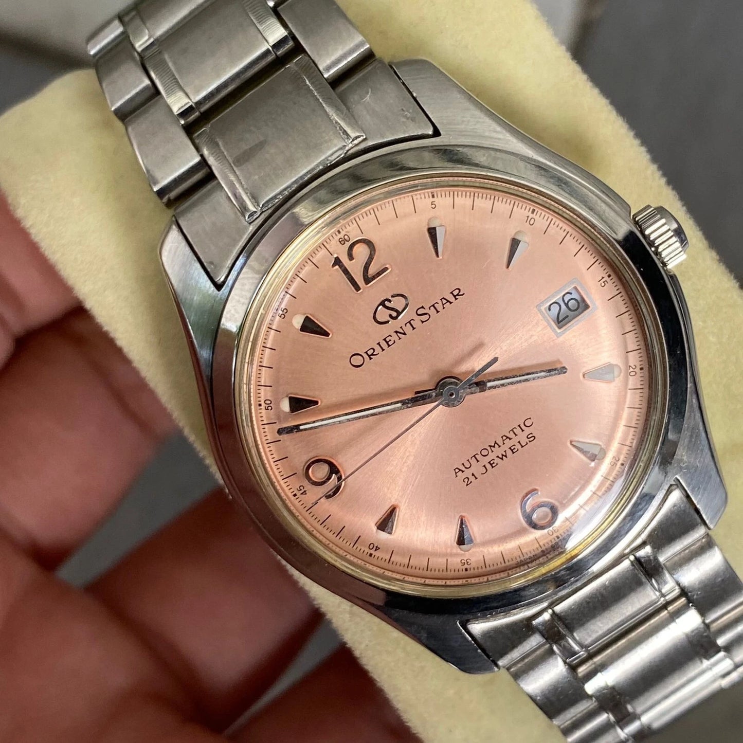 Rare Orient Star Explorer Automatic Salmon Dial 21 Jewels Date Watch Boy 36.5 mm | eBay