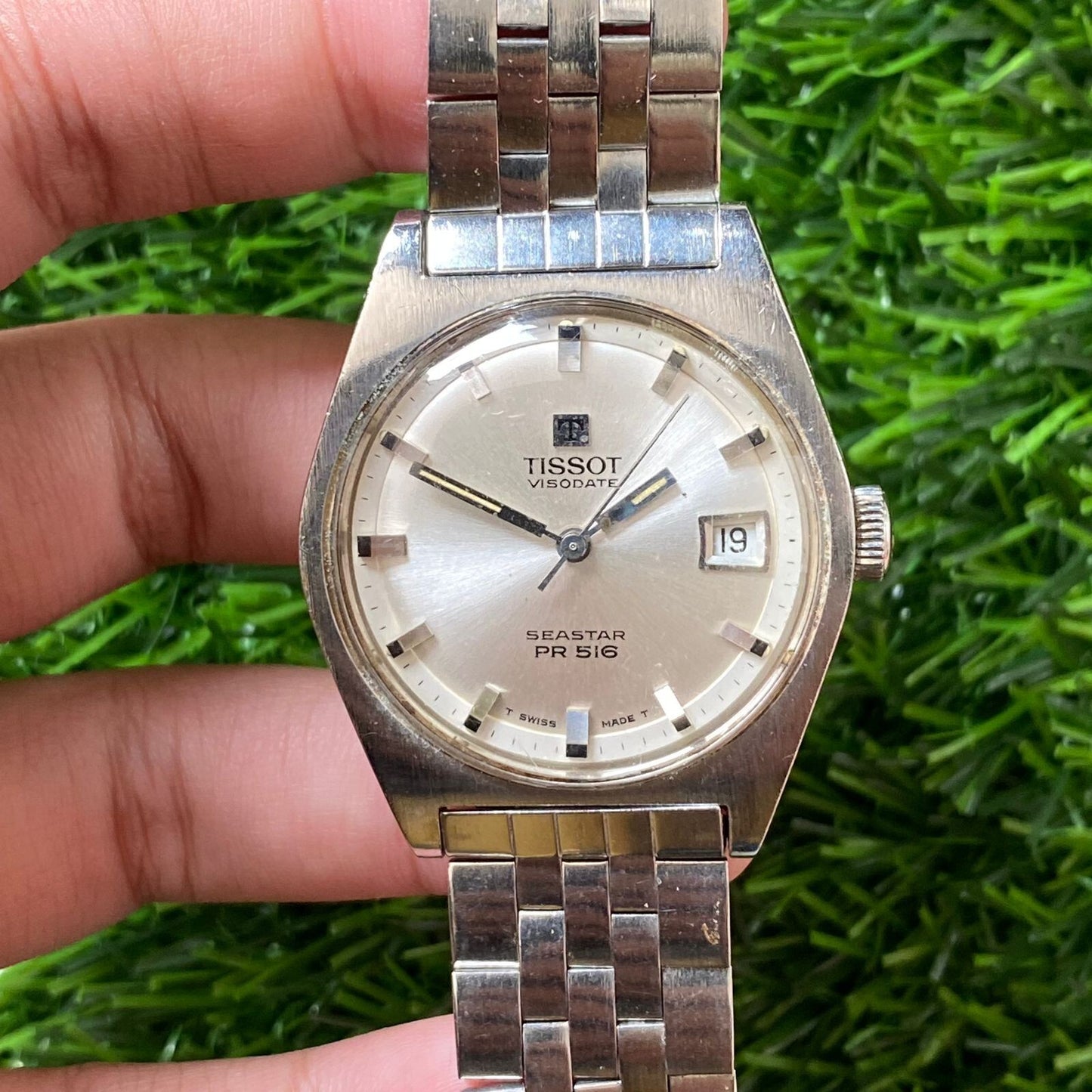 Rare Tissot Visiodate Seastar PR516 Date Silver Dial Swiss Automatic Watch Men