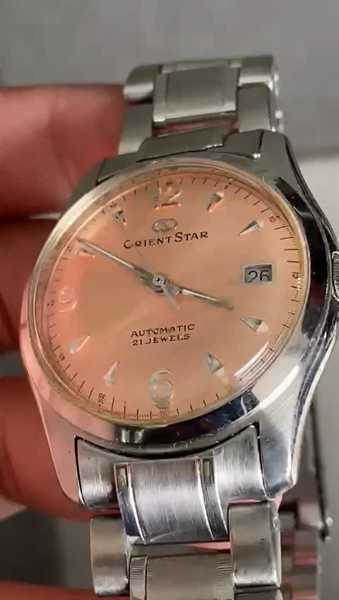 Rare Orient Star Explorer Automatic Salmon Dial 21 Jewels Date Watch Boy 36.5 mm | eBay