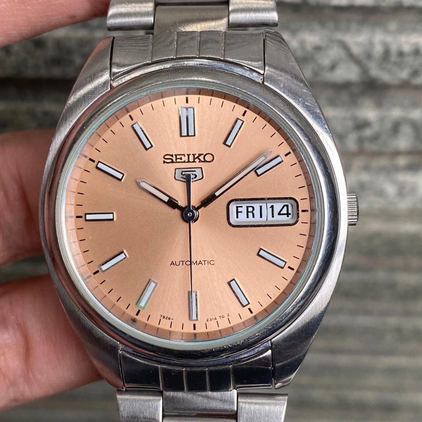 RARE Seiko 5 Salmon Dial SNXA11 Day Date Automatic 7s26-0430 Men Watch Vintage