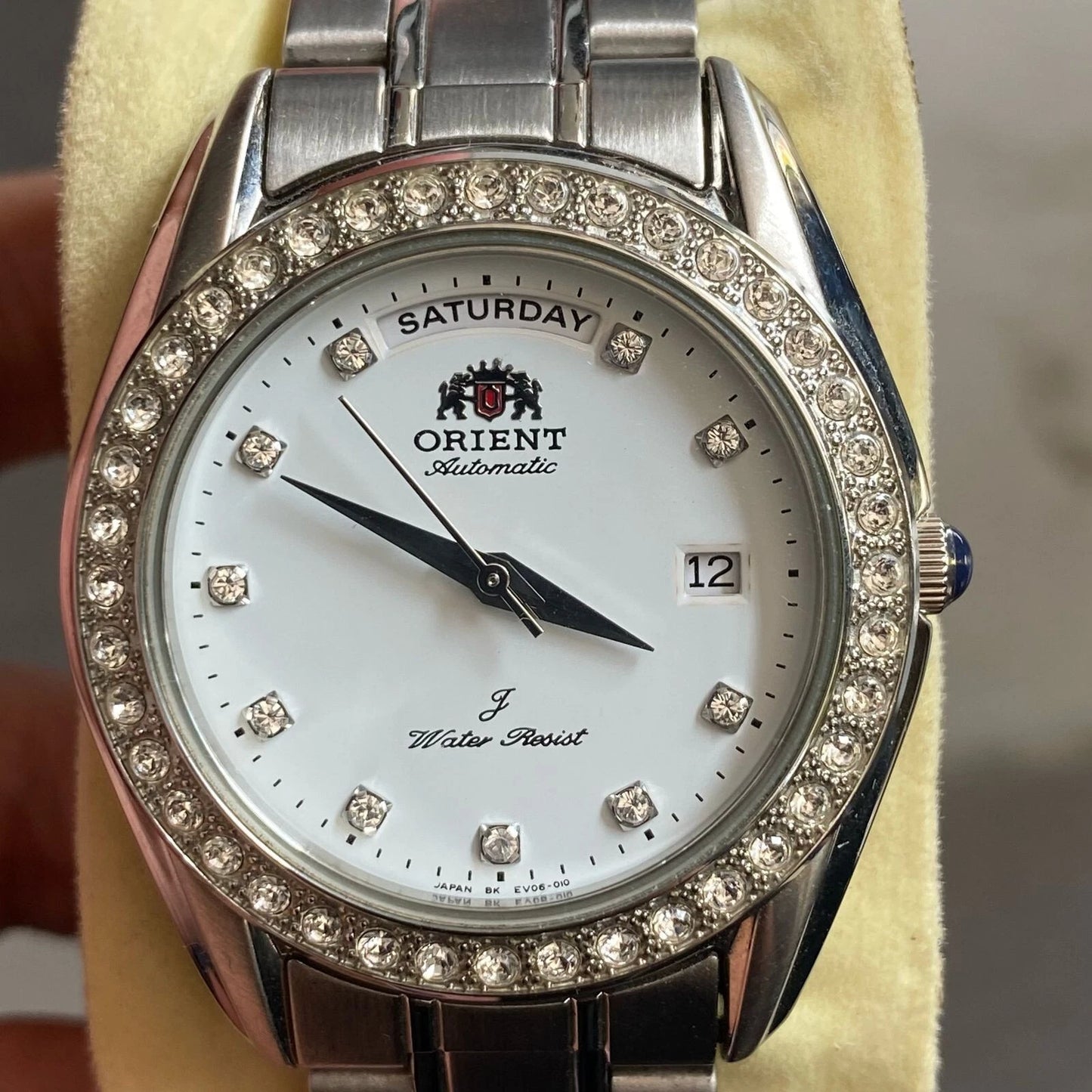 Rare Orient President Automatic White Dial Index Diamond Bezel Vintage Watch Men
