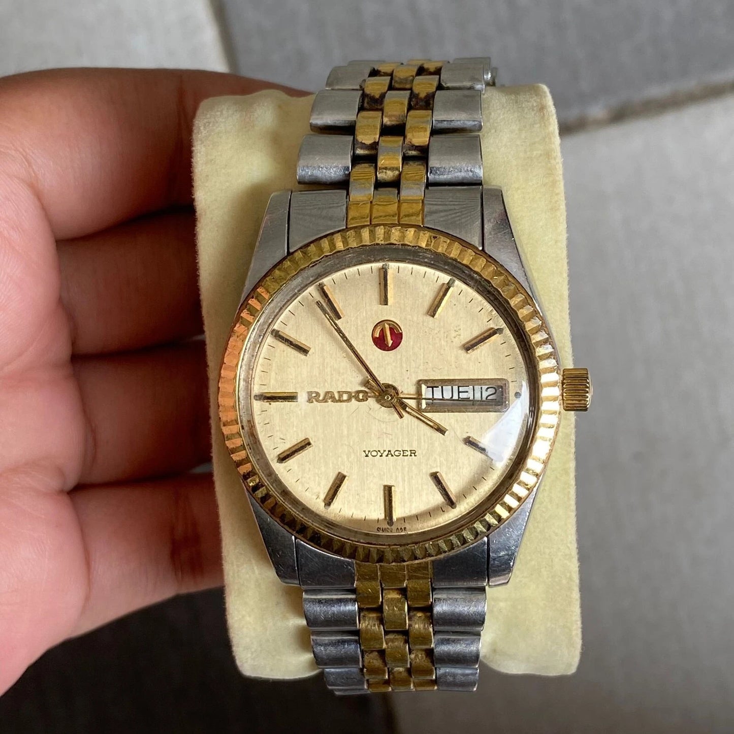 Rare Rado Voyager President Automatic Day Date Two Tone Swiss Watch Vintage Men
