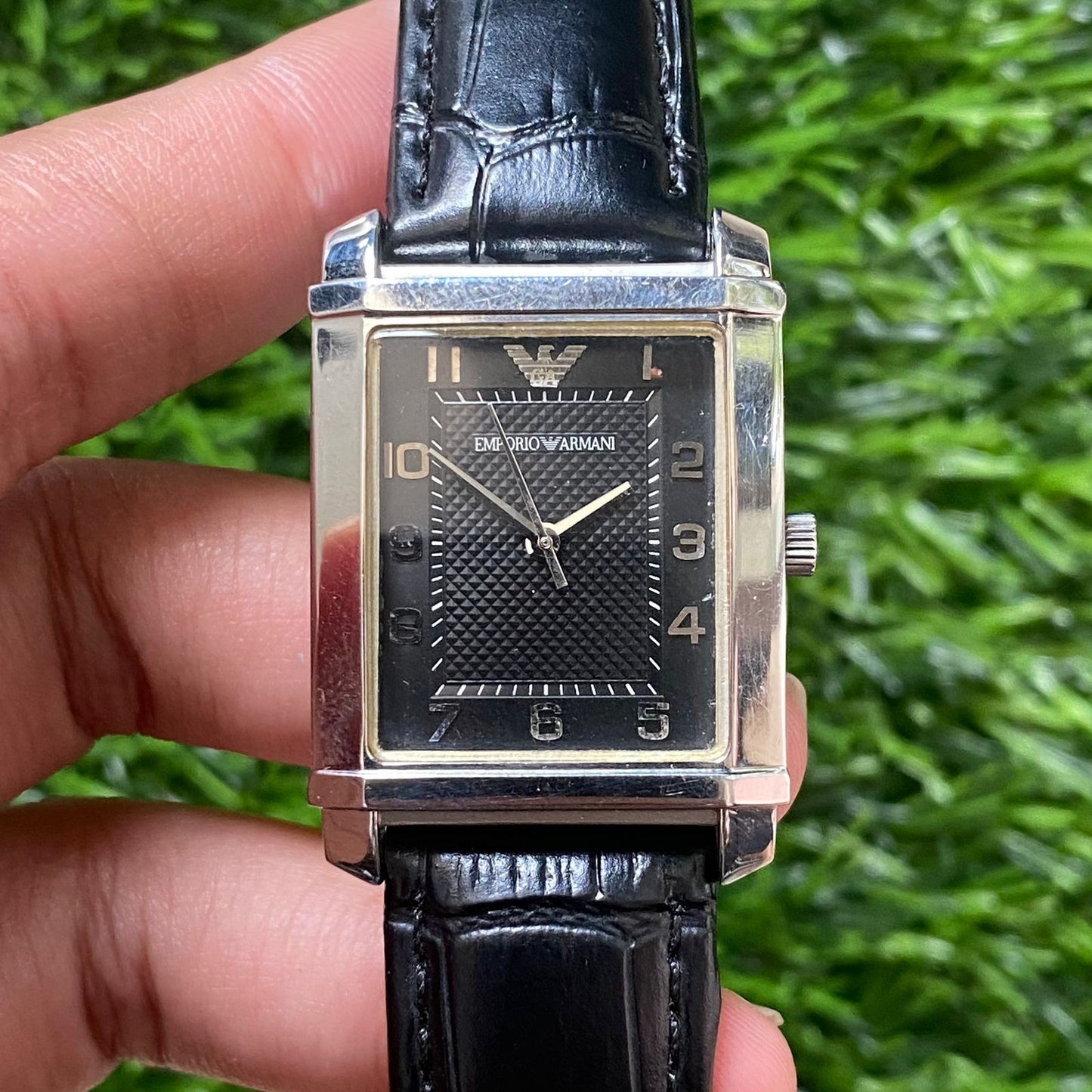 Rare Emporio Armani Tank Quartz Black Dial Number Index Watch Dress Fashion