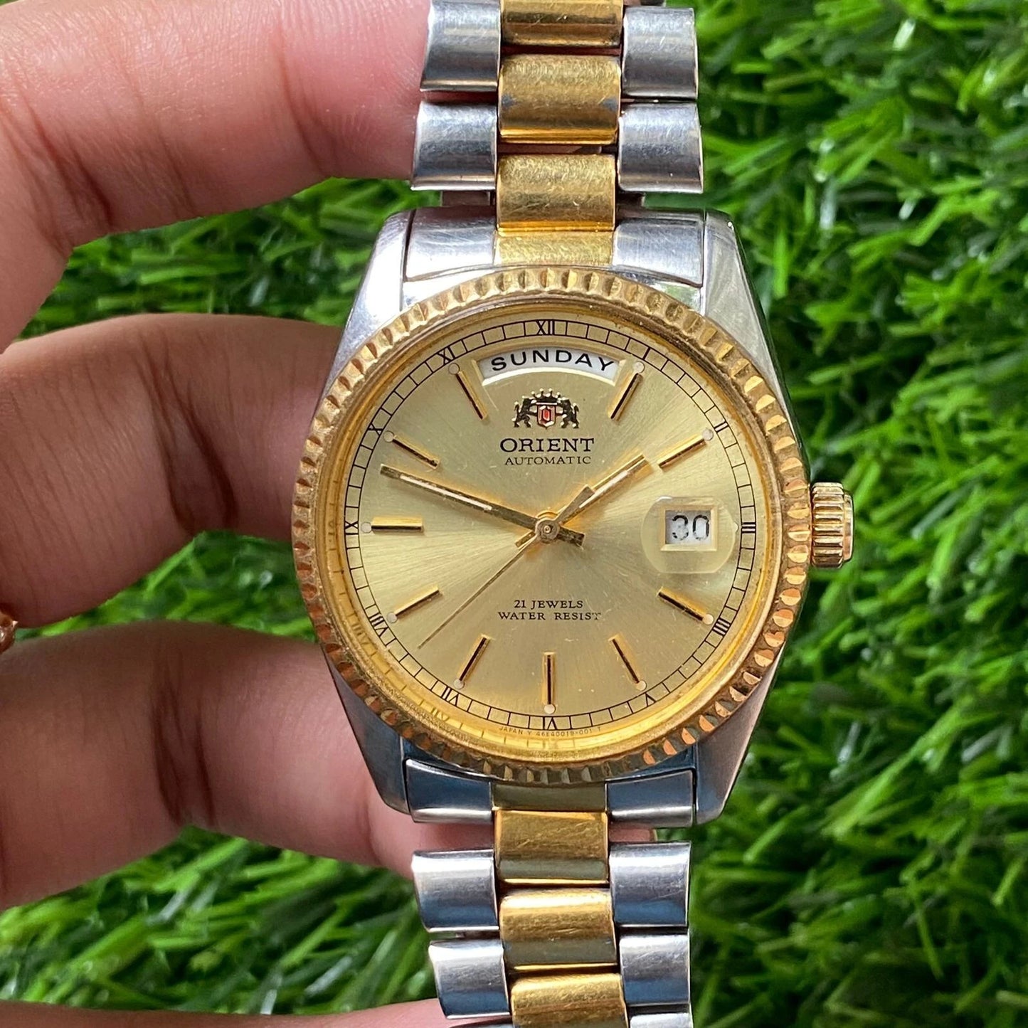 Rare Orient President 46E001-91 Automatic Day Date Two Tone Swiss Made Watch Men