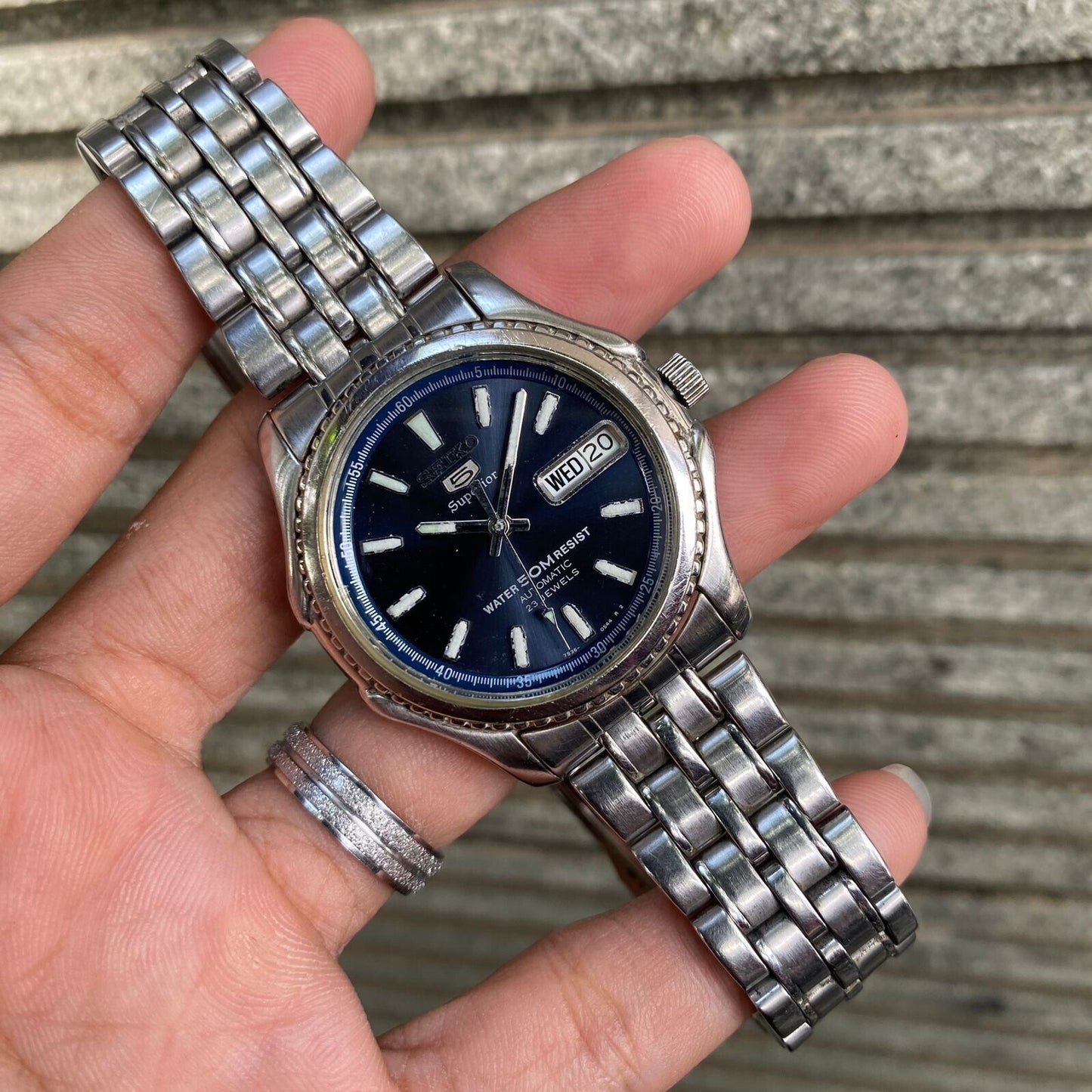 RARE Seiko 5 Superior SKZ049 Blue Dial Sunburst Automatic 7s36 Vintage Watch
