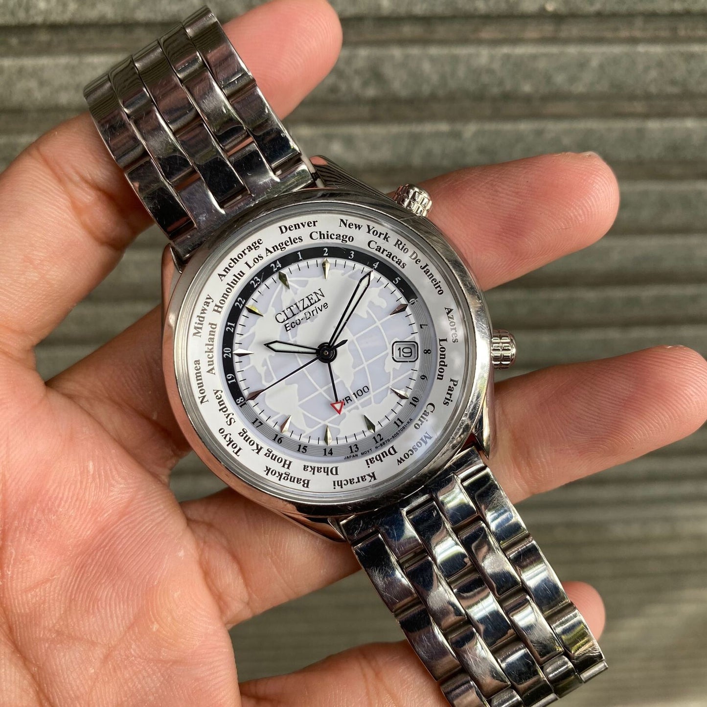 RARE Citizen GMT Eco Drive BJ9121-57A White Hawk World Time Solar Vintage Watch