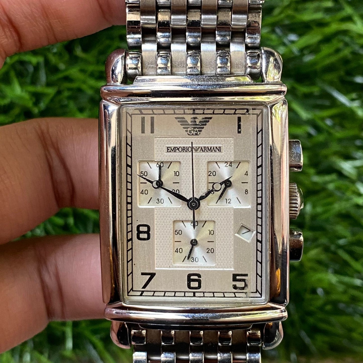 Rare Emporio Armani Chronograph AR0294 Quartz Tank Stainless Vintage Watch Men