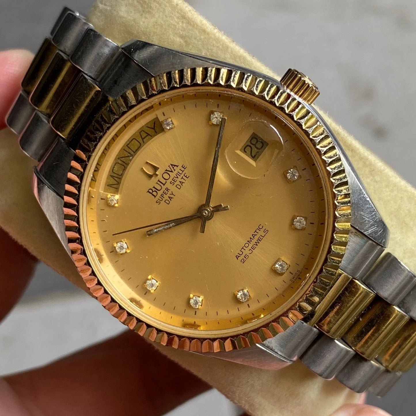 RARE Bulova President Super Seville Day Date Automatic Diamond Two Tone Watch | eBay
