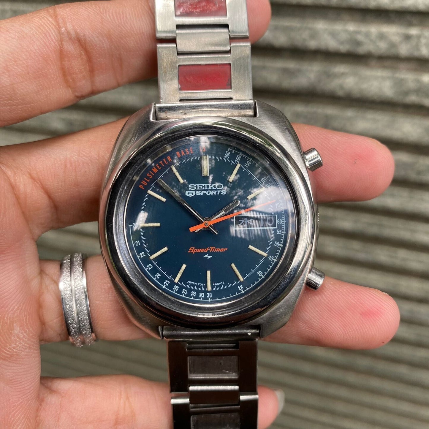 RARE Seiko Speedtimer Flyback Blue Dial Automatic 7017-8000 Vintage Watch JDM