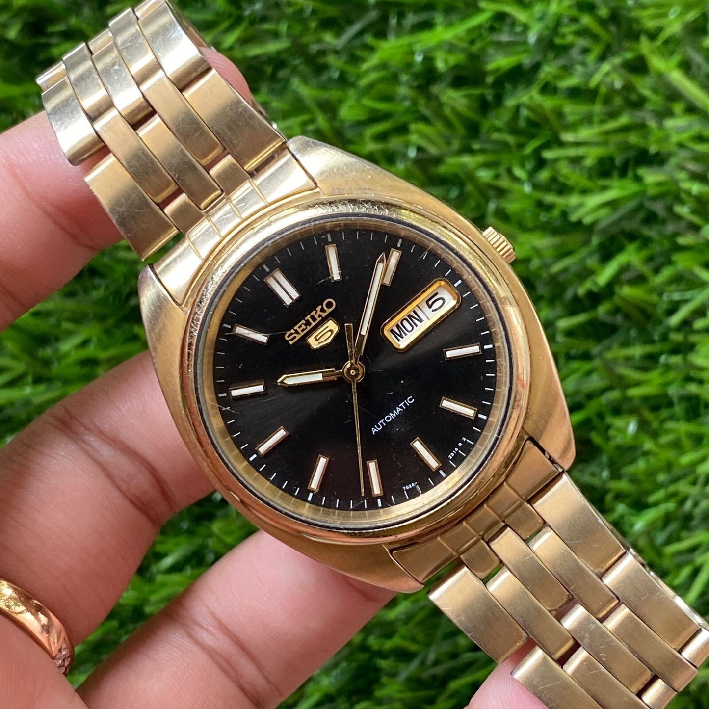 Rare Seiko 5 7S26-02F0 Automatic Black Dial Day Date Vintage Mens Watch