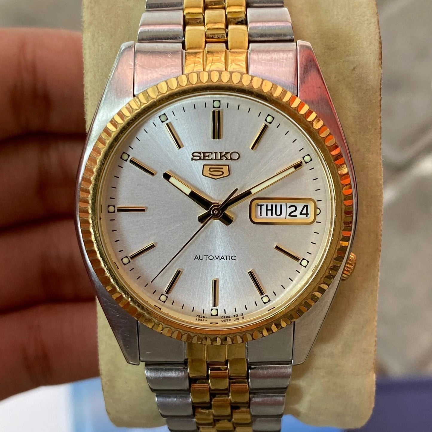 RARE Seiko President SNXJ90 Automatic 7S26-0500 White Dial TwoTone Vintage Watch