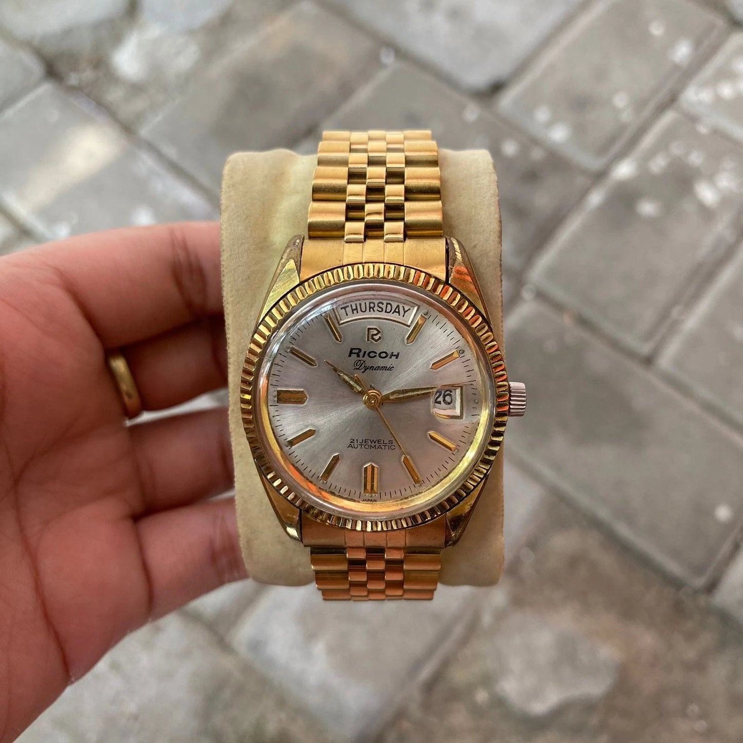 Rare Ricoh President Dynamic Gold Automatic 21 Jewels Day Date Vintage Watch Men