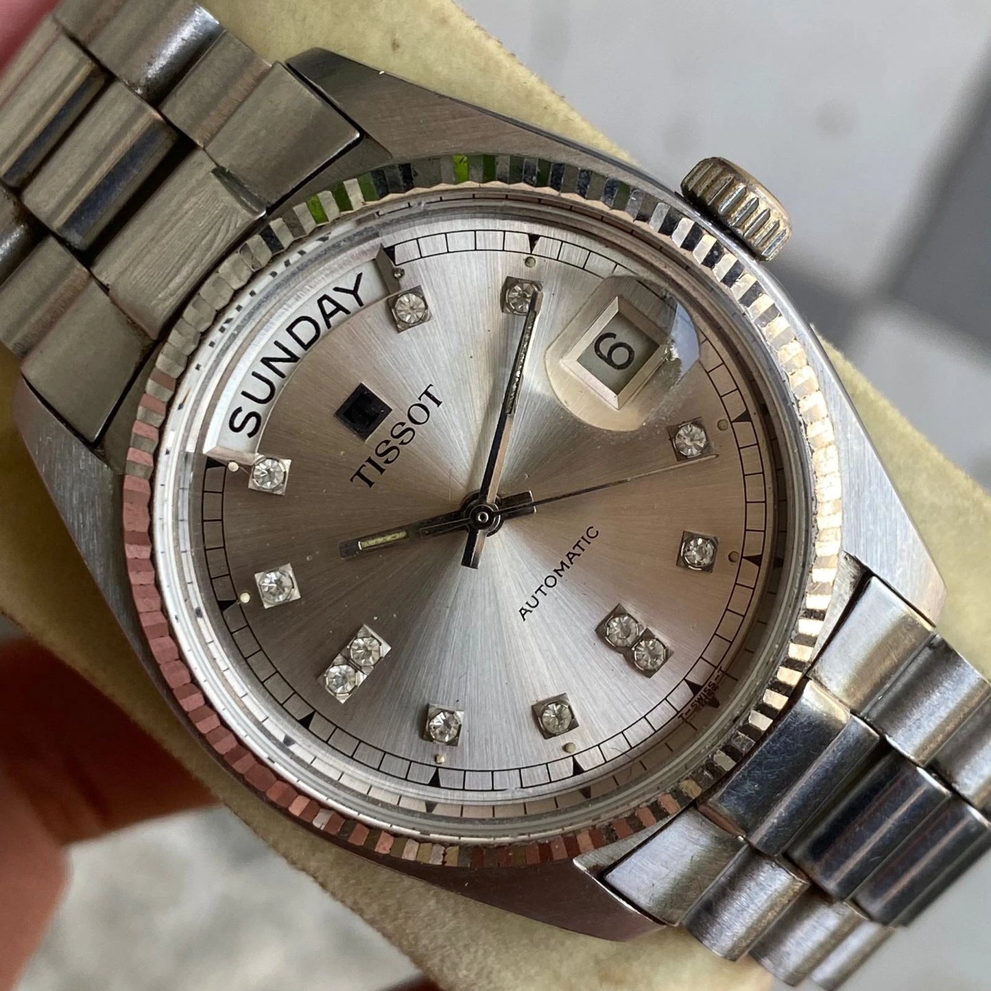 Rare Tissot President Automatic DIamond Index Silver Dial Watch Swiss Vintage