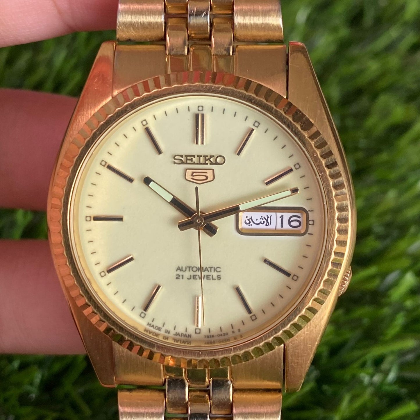 Rare Seiko 5 President Automatic 7S26-0530 Luminous Dial Gold Vintage Watch Men