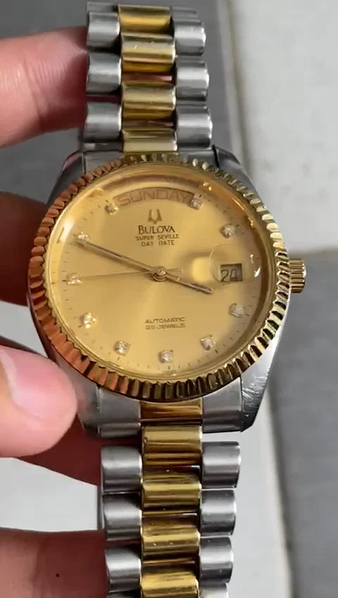 RARE Bulova President Super Seville Day Date Automatic Diamond Two Tone Watch | eBay