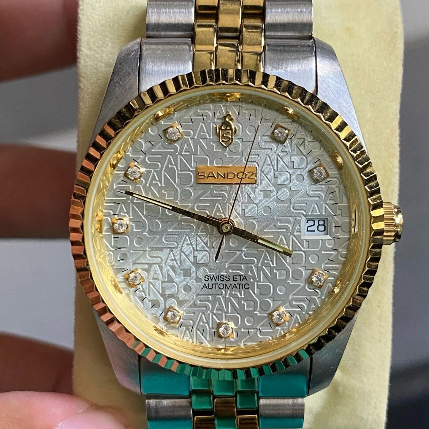 RARE Sandoz Computer Dial Two Tone Automatic ETA Swiss Diamond Index Watch Men