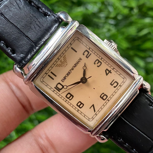 Rare Emporio Armani Tank Quartz AR0204 Number Dial Cream Watch Dress Classic