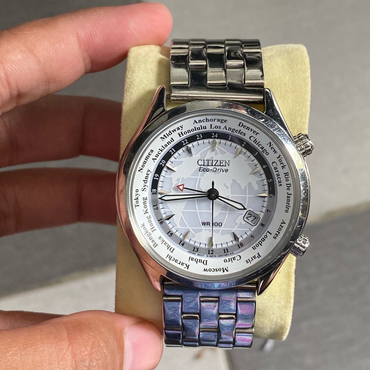 Rare Citizen WhiteHawk Eco Drive BJ9121-57A World Time Solar Vintage Men Watch