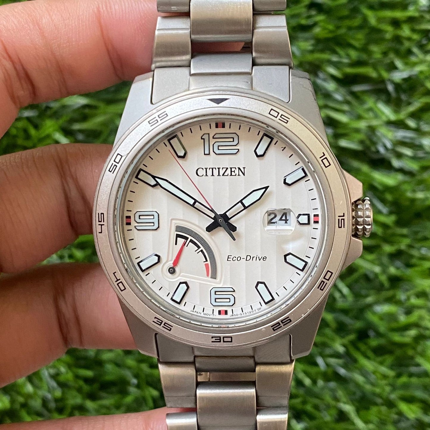 Rare Citizen Eco Drive AW7031-54A Date White Dial Power Reserve Solar Watch Men