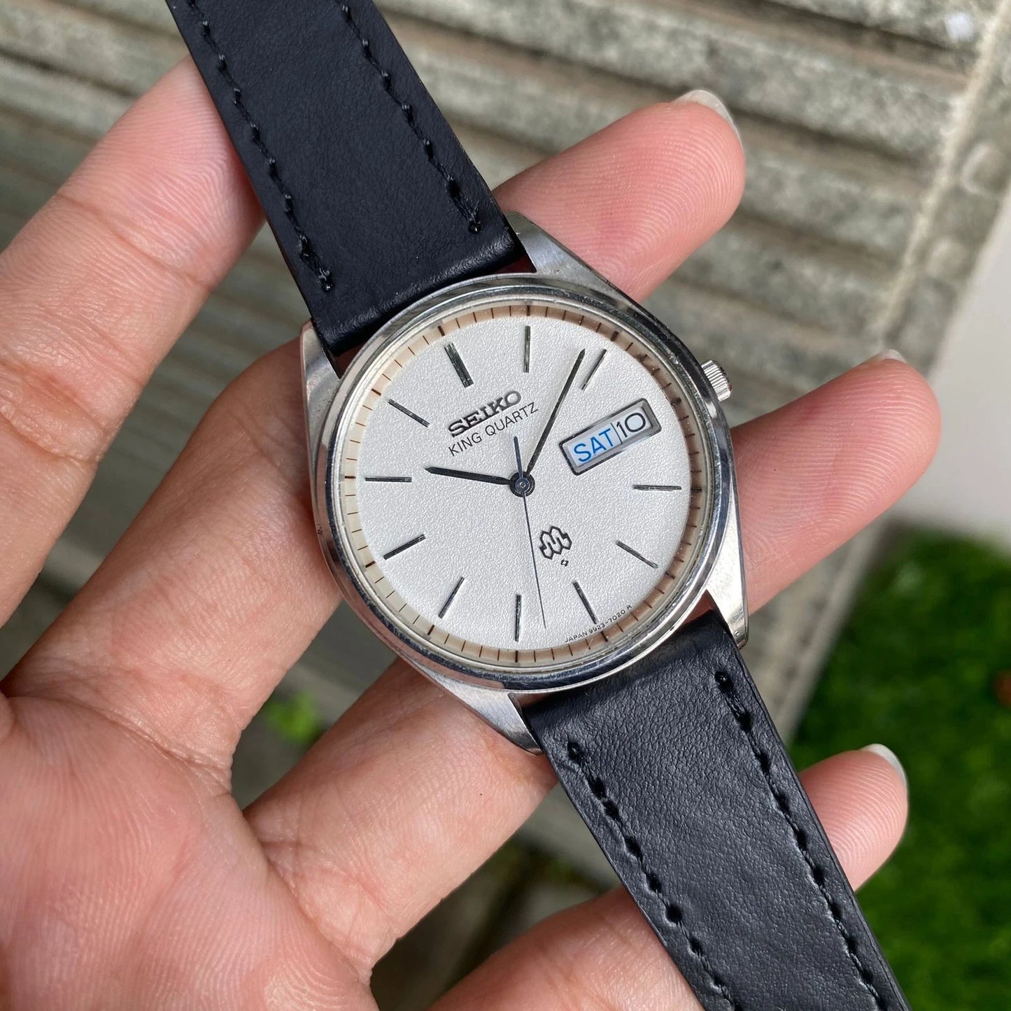 RARE Seiko King Twin Quartz 9923-7020 Day Date White Dial Vintage Men Watch