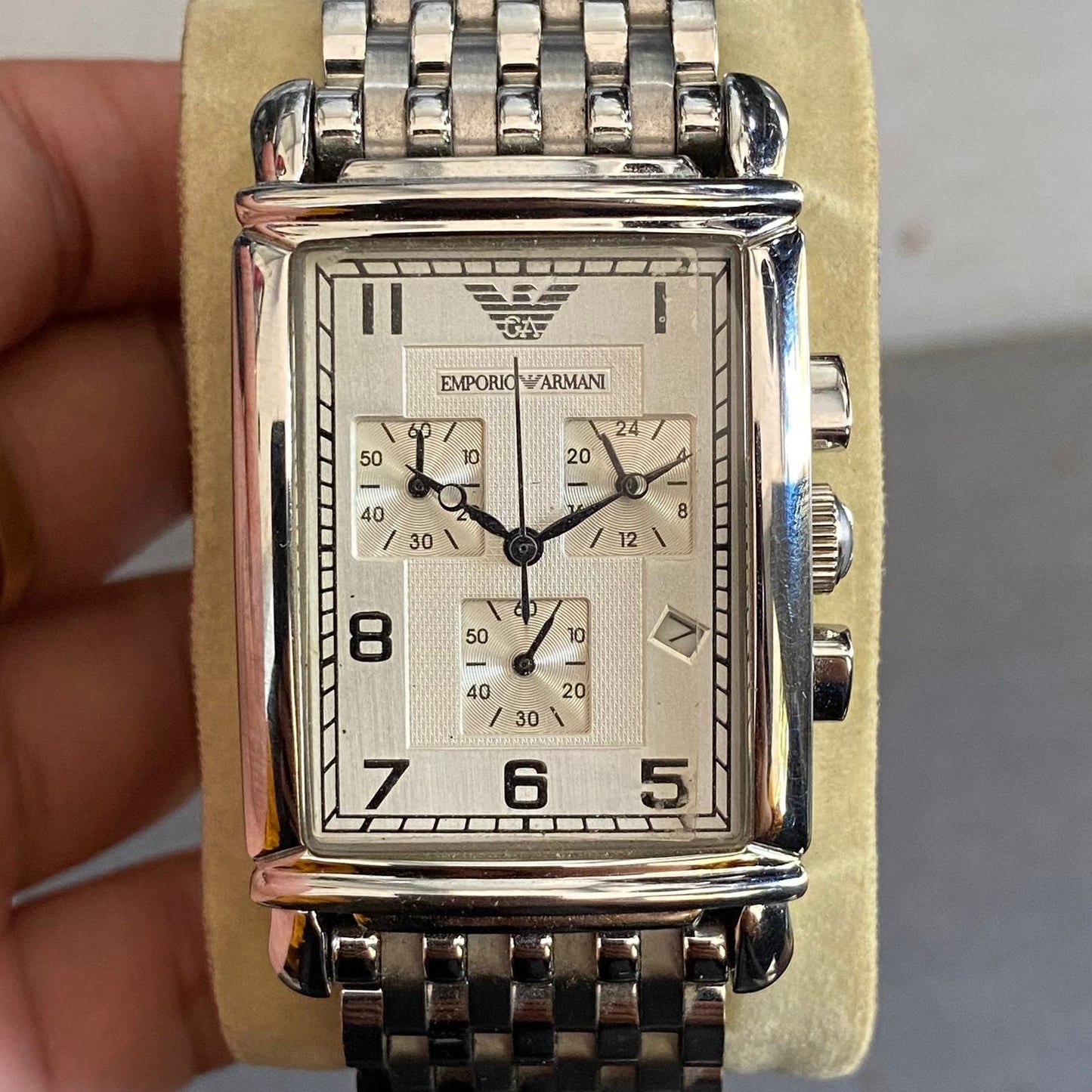 Rare Emporio Armani Chronograph Quartz AR0294 Tank Watch Vintage Dress Men
