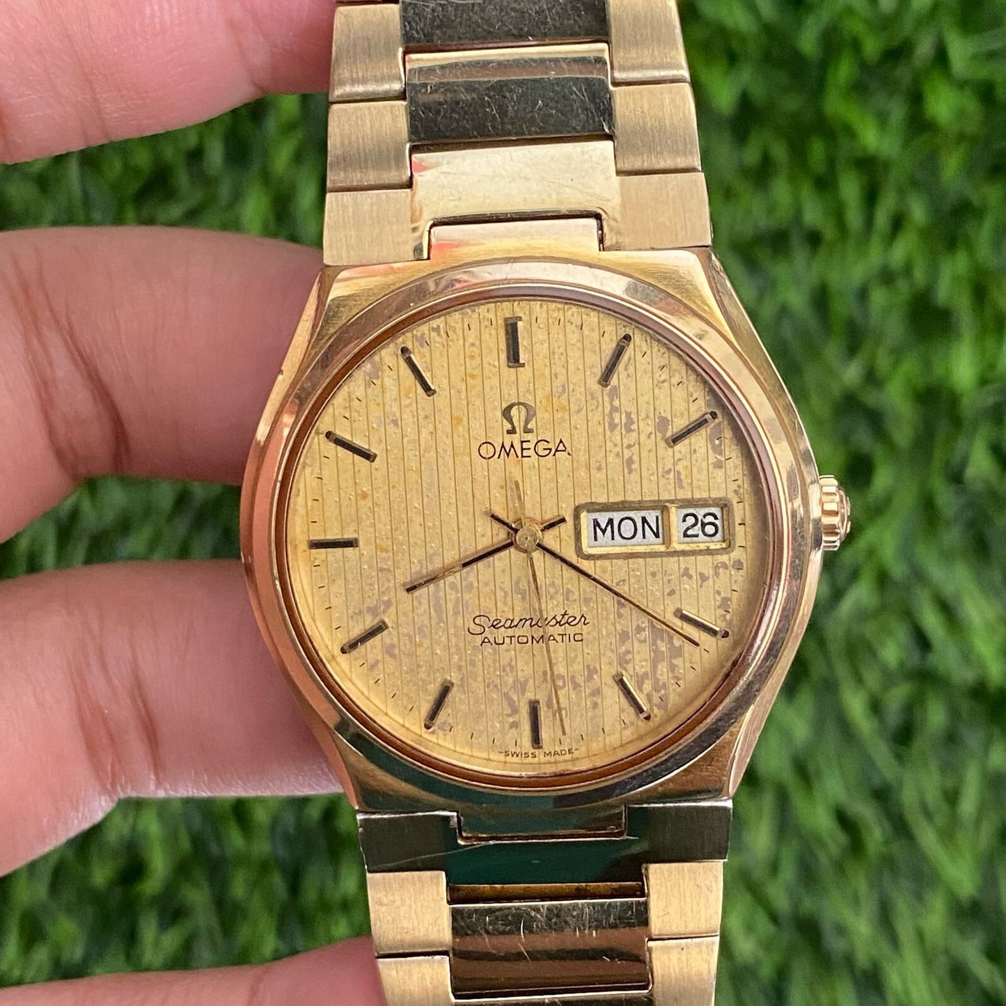 Rare Omega Seamaster 166.0268 Automatic 1020 Gold Dial Day Date Vintage Swiss