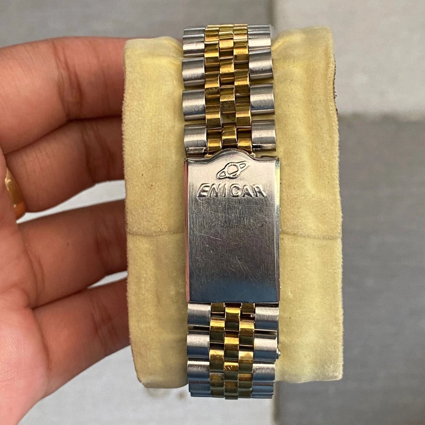 Rare Enicar President Automatic 25 jewes Gold Dial Two Tone Baton Vintage Watch