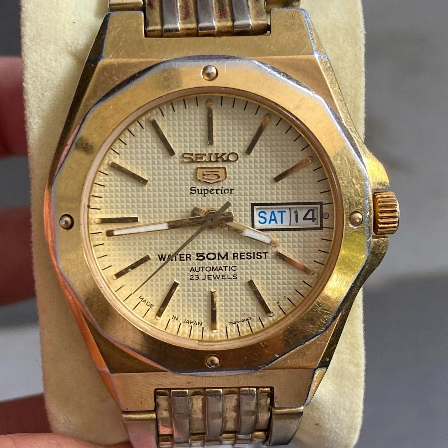 Rare Seiko 5 Superior SNZ388J1 Royal Oak Style Automatic Gold Watch Vintage Men