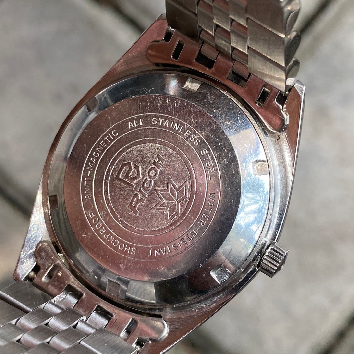 Rare Ricoh President Dynamic Wide Black Dial Automatic 21 Jewels Vintage Watch