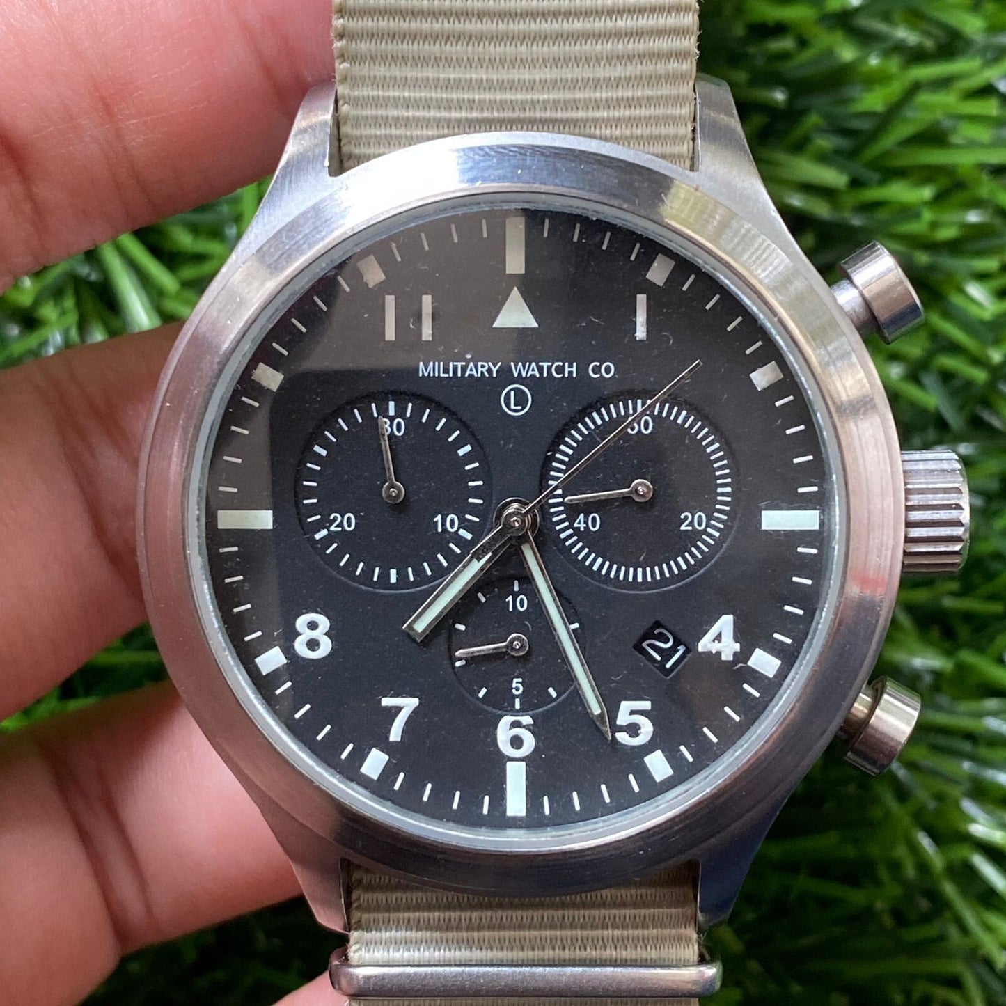 Rare Military Watch Co G10 MWC MK111 Black Dial Chronograph Nato Strap Watch JY