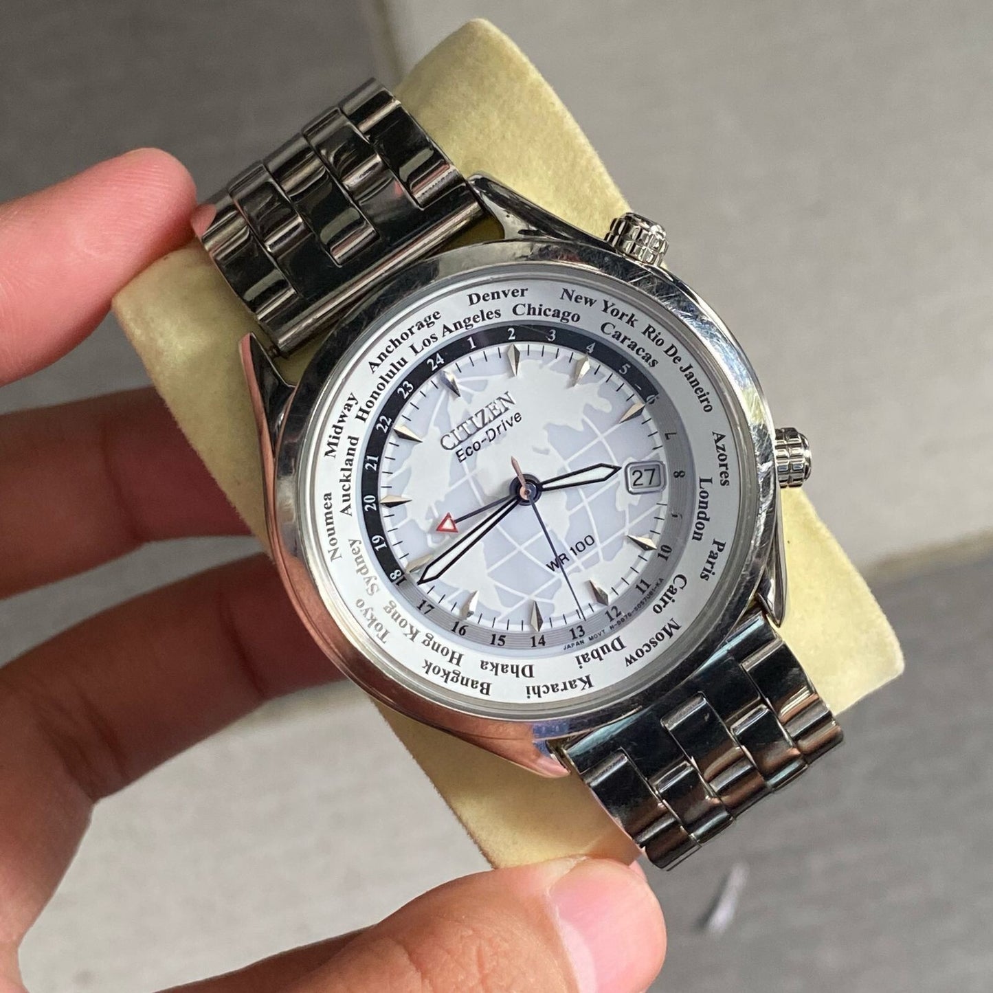 Rare Citizen WhiteHawk Eco Drive BJ9121-57A World Time Solar Vintage Men Watch