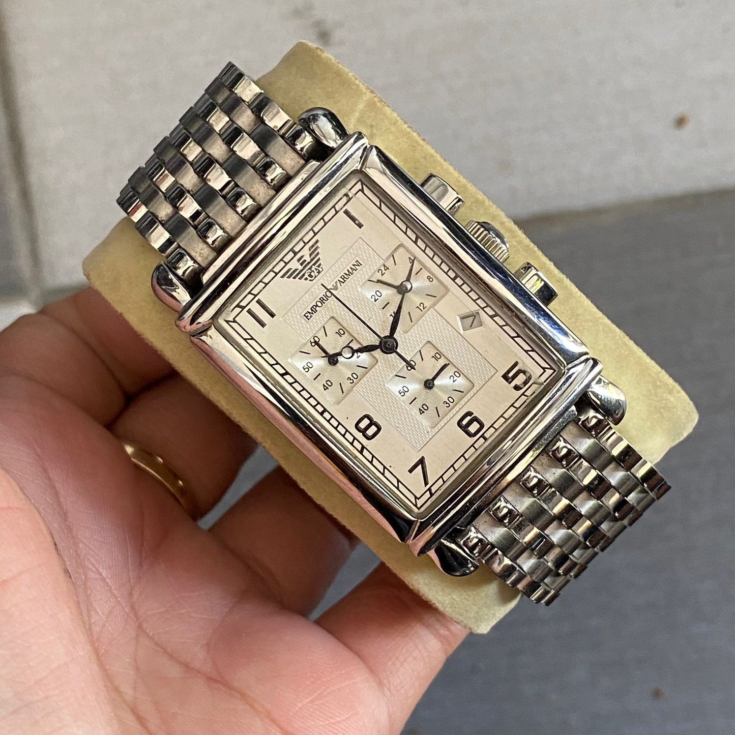 Rare Emporio Armani Chronograph Quartz AR0294 Tank Watch Vintage Dress Men